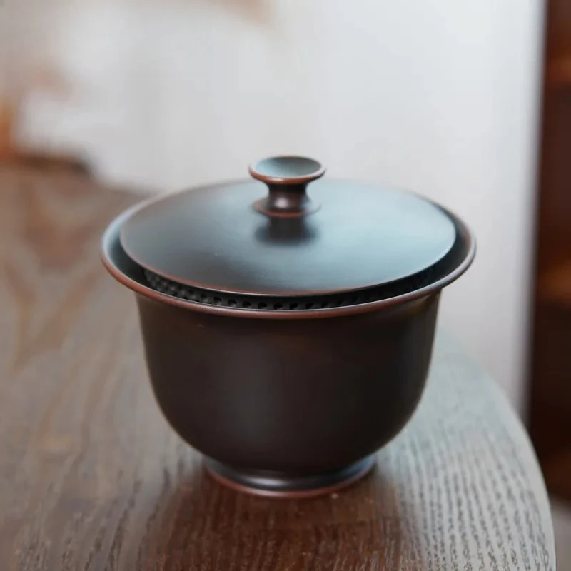 

170ml Handmade Qinzhou Nixing Pottery Gaiwan Antique Full Hole With Filter Handheld Tea Tureen Tea Making Cover Bowl Teaset Gift