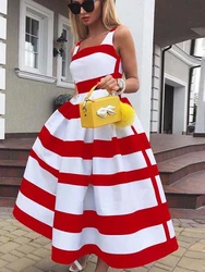 Kobiety elegancka Off Shoulder długa sukienka na przyjęcie nowa letnia sukienka w paski bez rękawów sukienka Fashion Chic-line Suspender Beach Dress