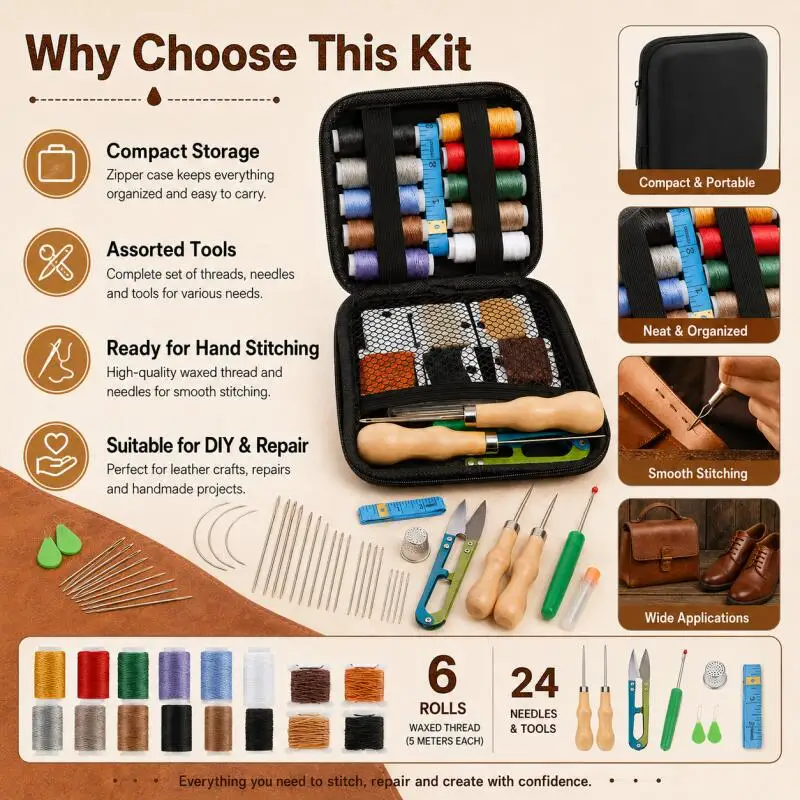 

Bag Repair Wallet Making Leather Sewing Tools 1 Set Universal Portable Leather Craft Hand Sewing Tool Kit