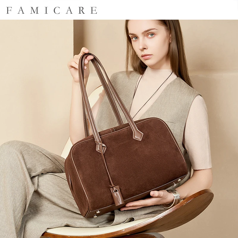 حقيبة بوسطن متعددة الاستخدامات للأعمال النسائية 2025 حقيبة يد جديدة من جلد الغزال البولينج ذات سعة كبيرة تحت الإبط حزمة كتف واحدة #1