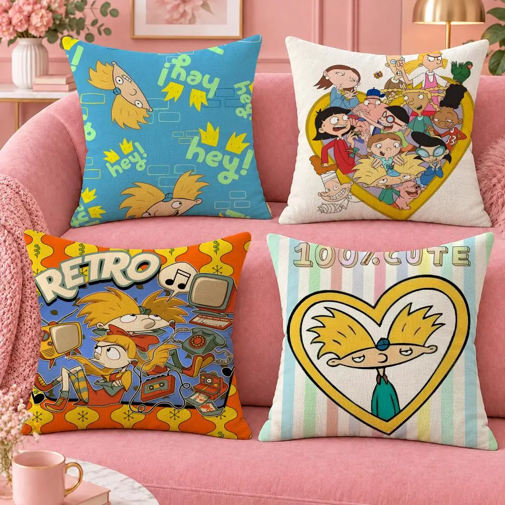 Cartoon City Kids Hey Arnold! Cushion Cover Cute Cartoon Throw Pillow Cover Soft Plush Cushion Cover Sofa Bedroom Home Decor