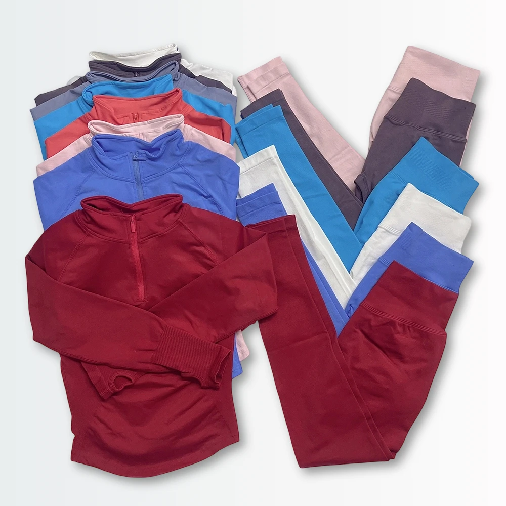 2pcs Women's Long Sleeve Yoga Set with Half Zippy Jacket Longline Sports Top And Gym Leggings Fitness Running Workout Suit