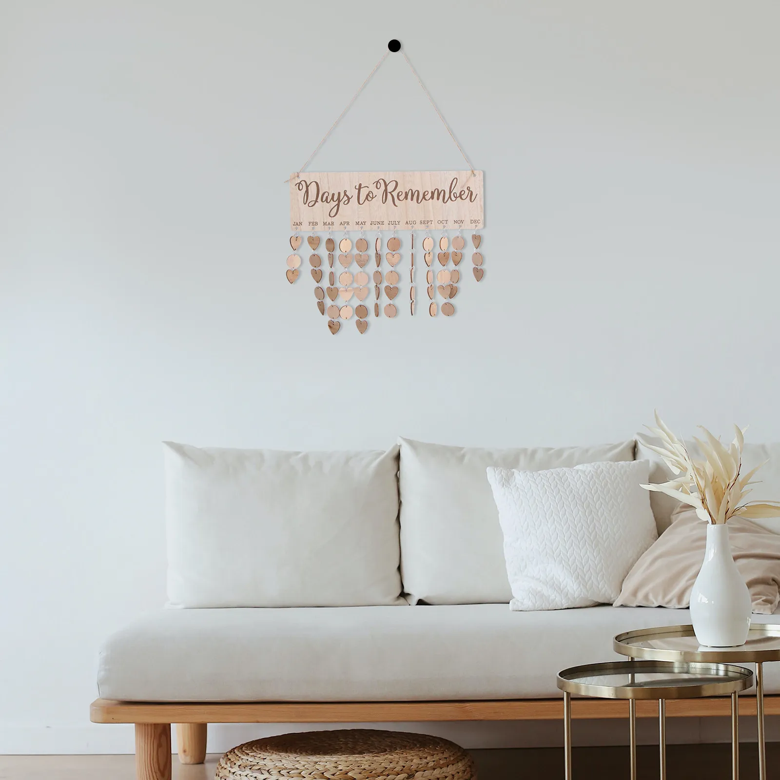 

Wooden Hanging Calendar Board Set 100 Customizable Name Date Cards DIY String Together Birthday Anniversary Valentine Mother's