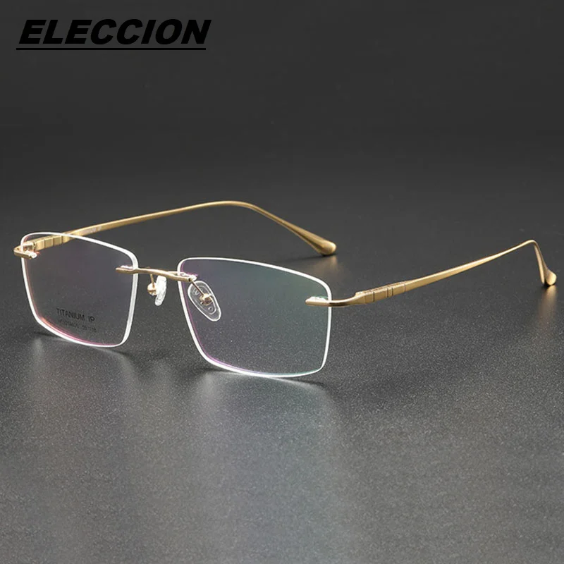 

ELECCION Rimless Eyeglass Frames for Men 2024 New European Design Square Rimless Prescription Eyeglasses Eyewear Frame for Women