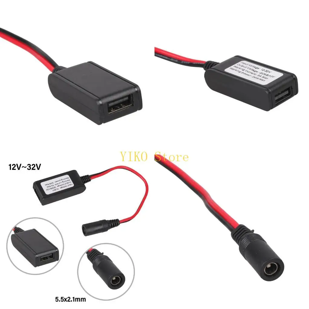 K32C Voltages Converter Cable 5.5X2.1Mm Female To USB For Solar Panel Car Battery