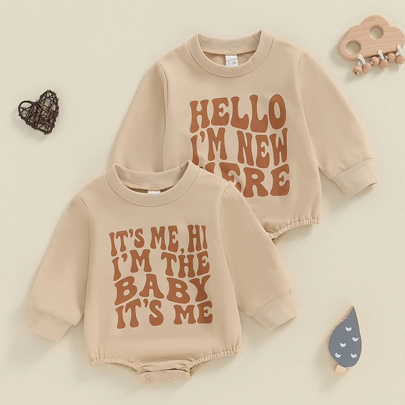 

Suefunskry Baby Sweatshirt Romper Classic Letter Print Long Sleeve Round Neck Bodysuit Newborn Fall Playsuit