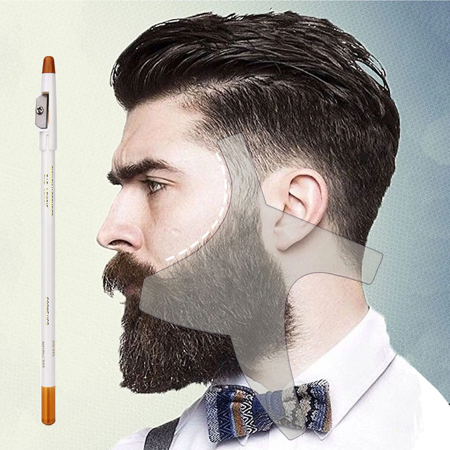 Beard Lineup Guide Template kit, Beard Shaper & Beard Shaping Tool for beard Styling and Edging Beard Comb & Barber Pencil Liner