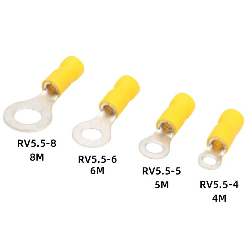 10/50/100Pcs RV5.5 M4M5M6M8 Yellow 12-10AWG Ring Crimp Terminal Insulated Electrical Cable Wire Connector