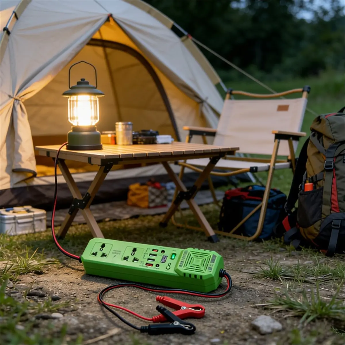 HOUSEHOLD*GOOD Outdoor and Car Power Inverter 12V/24V/200W USB/Type-C Fast Charging Digital Voltage Display