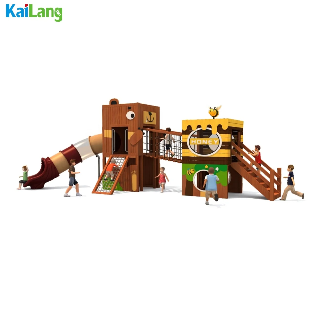 Popular Wooden Playground Equipment Outdoor Play Facilities Game Houses with Slides Outdoor Play Children's Park
