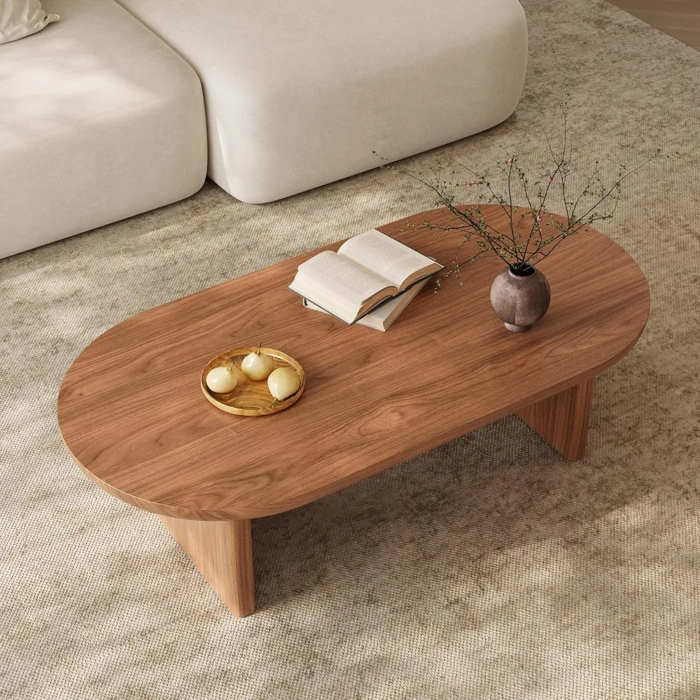 

Oval Wooden Coffee Table for Living Room - Mid Century Modern Tables for Small Spaces