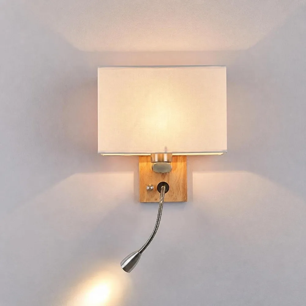 85-265V Wall Sconce Light E26/E27 Compatible Fabric Shade LED Wall Lamp Swing Arm Adjustable with Rotary Switch Sconce Bedside