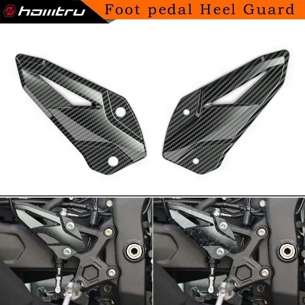 Carbon-look Motorcycle Accessories Heel Guard Plates Foot Rests For Kawasaki ZX-4R ZX-4RR ZX4R 2023-2024