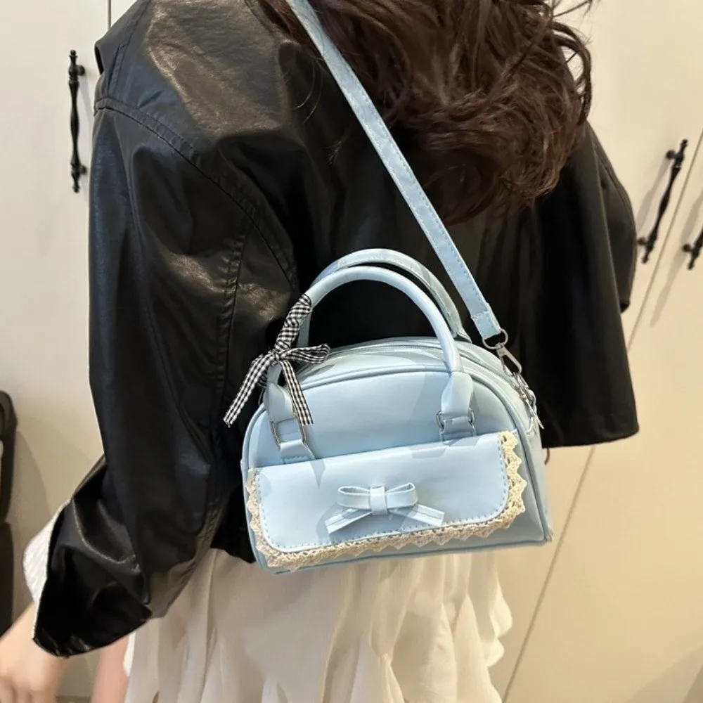 موضة بولي Leather الجلود بوسطن حقيبة يد سستة شريطة من الدانتيل Crossbody البولينج حقيبة الكورية نمط متعدد الوظائف القوس حقيبة كتف المرأة #2