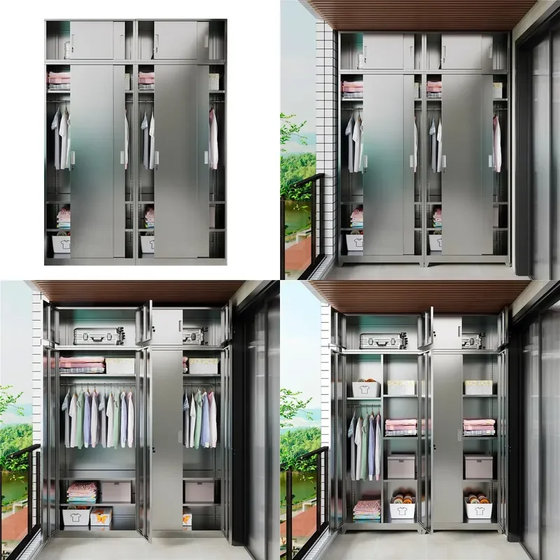 304 Stainless Steel Balcony Cabinet Waterproof Sunproof Rustproof Large Capacity Storage Locker for Outdoor Home Use