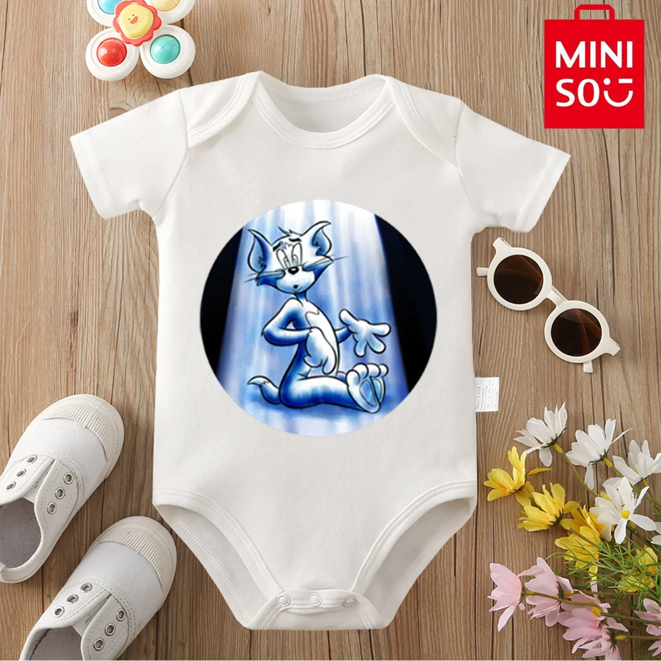 

MINISO Tom and Jerry Pure Cotton Bodysuit Baby Soft Cute Print Cloths Gift for Baby Onesie Jumpsuit for 0 To 12 Months Newborn