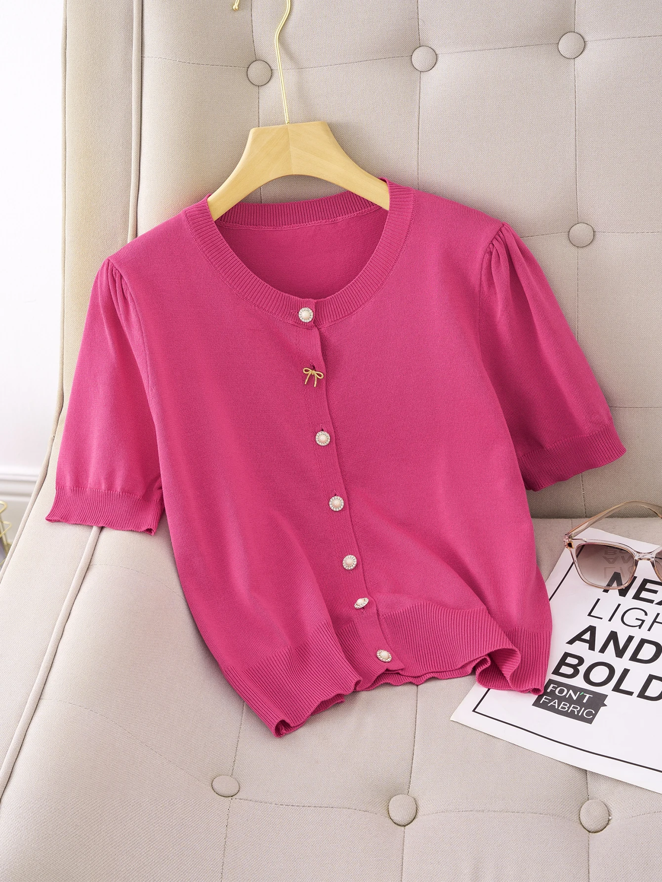 Summer Short Women Knitted Fashion Cardigan Women's Thin Short Sleeve T Shirt  Gauze Jacket Air-conditioned Cover Up