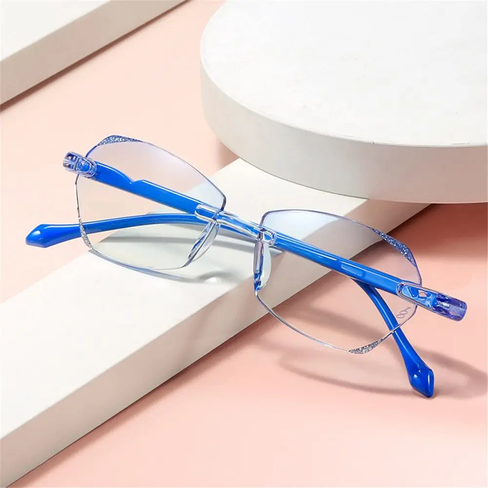 Anti Eyestrain/Computer Glare UV 400 Filter Blue Light Blocking Reading Glasses Rimless Lightweight Readers with Spring Hinge