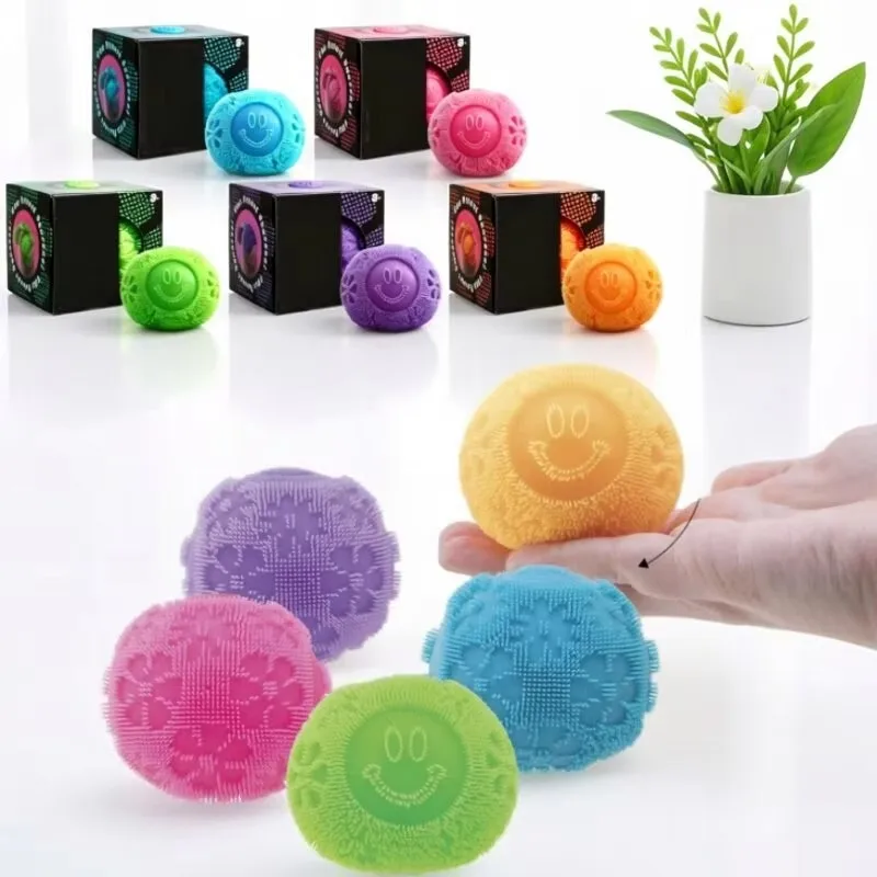 Textured Smiley Fuzzy Squeeze Stress Ball Soft Anxiety Relief Gadget Color Desktop Ornament For Office Relaxation Holiday Gift