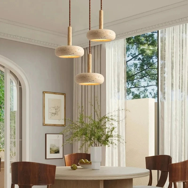 Imagem -03 - Round Japanese Stone Led Pendant Lamp Wood Chandelier Bedroom Bedside Light Dining Table Estilo Modern Home