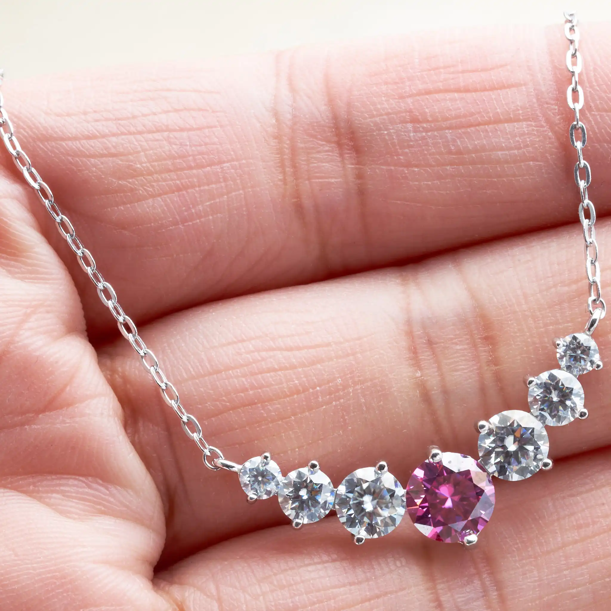 Rosa Moissanit-Halskette für Damen, 925er Sterlingsilber, 18 Karat Weißgold-Kette mit Zertifikat, Hochzeits-Schmuck – Detail 1