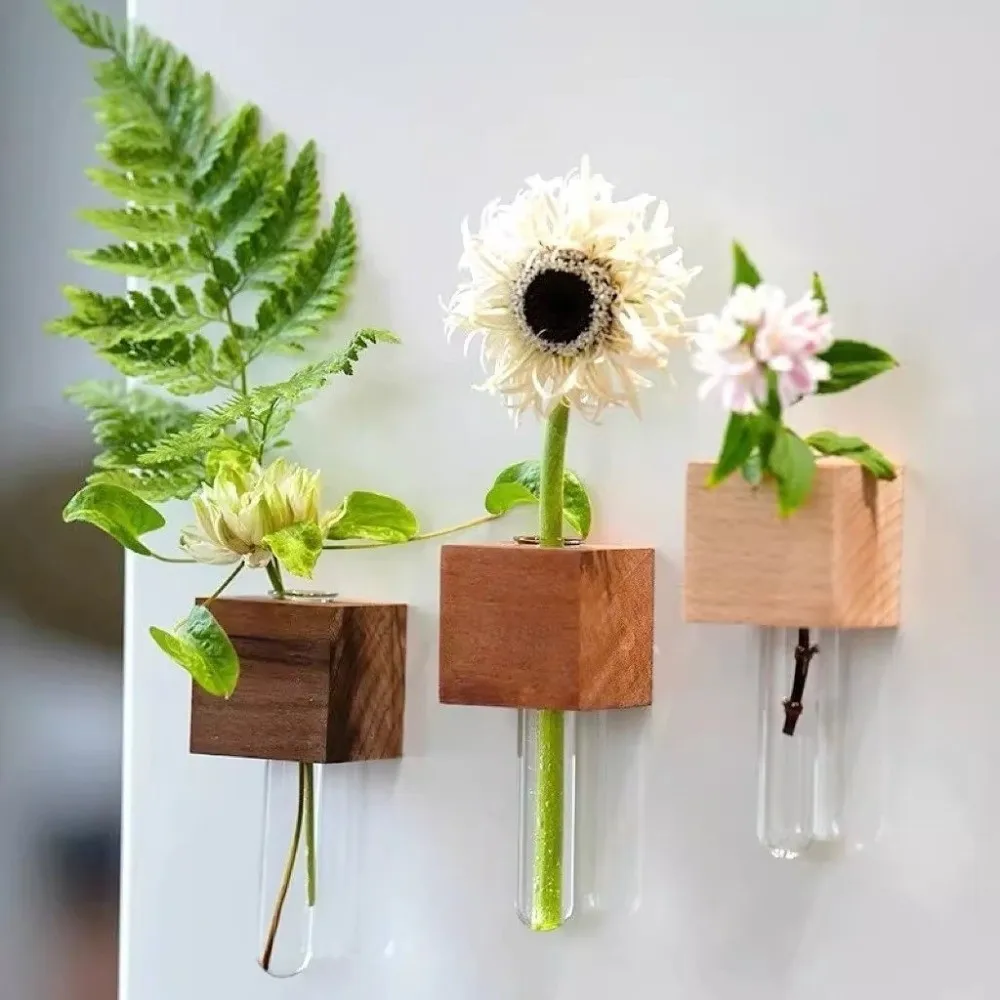Wooden Test Tube Vase Mini Bonsai French Country Style Simulation Flower Vase Fresh Flower Display Decorative Flower Holder