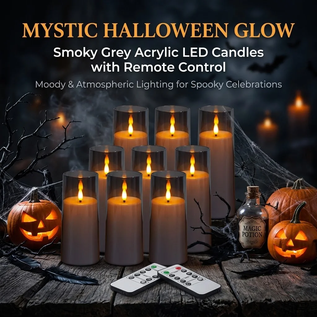 9PCS Acrylic Flameless LED Candles with Timer Dimmable Flickering Tealights for Christmas New Year Eve Home Decor Party Supplies