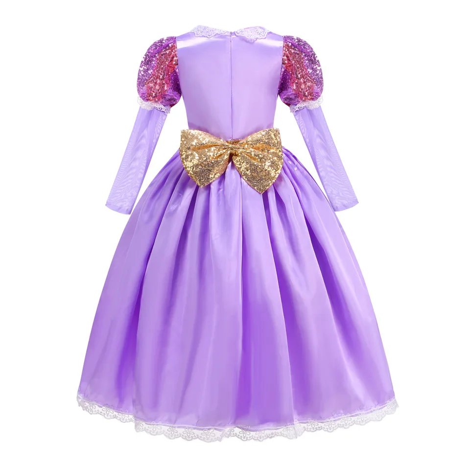 

2025 Disney Rapunzel Princess For Girls Kids Long Sleeves Costume Purple Luxury Mesh Clothes Birthday Halloween Party Gown Set