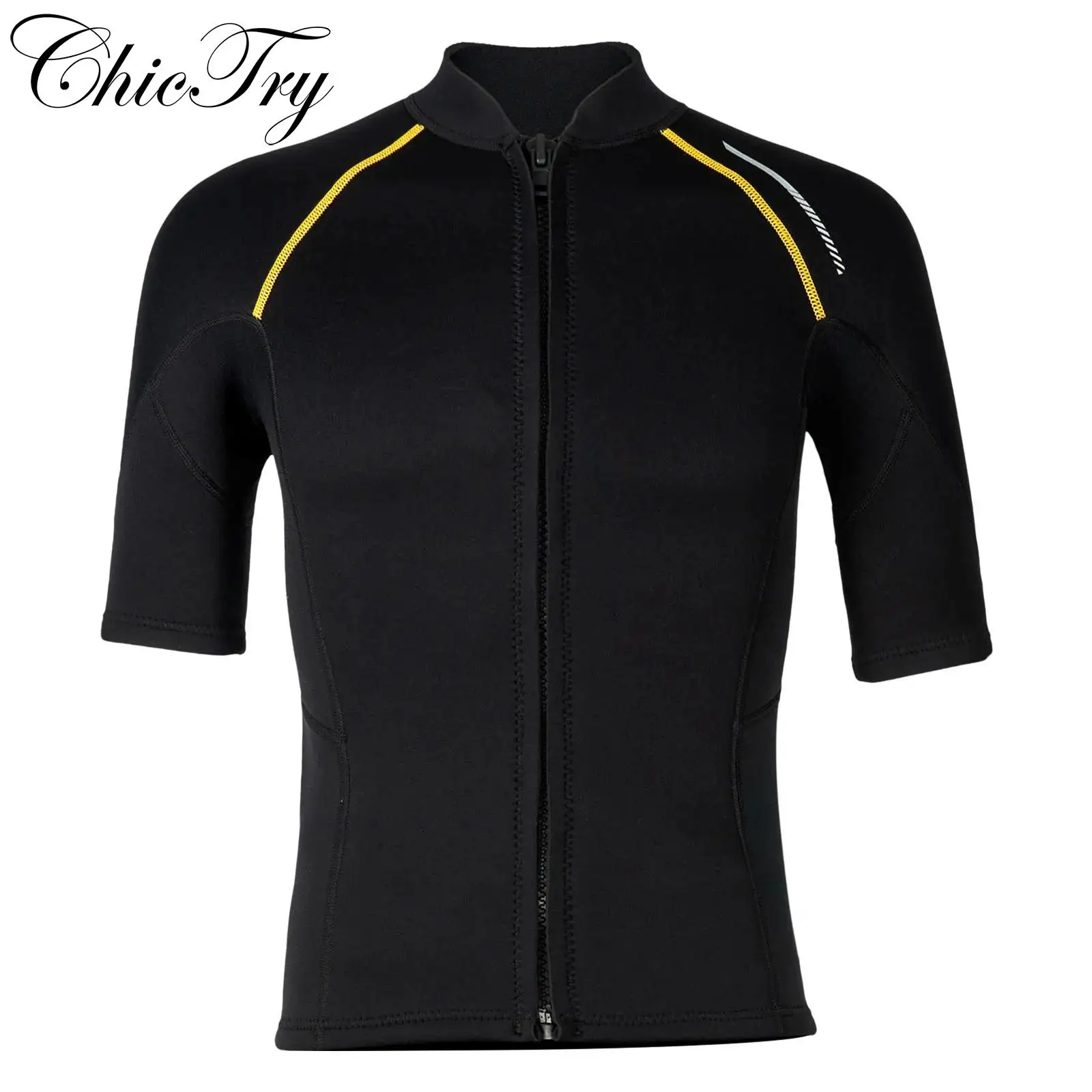 

Men Swim Tops Swimwear Beachwwear Short Sleeves Front Zip Wetsuit Top 1.5mm Neoprene Tops for Summer Diving Surfing Snorkeling