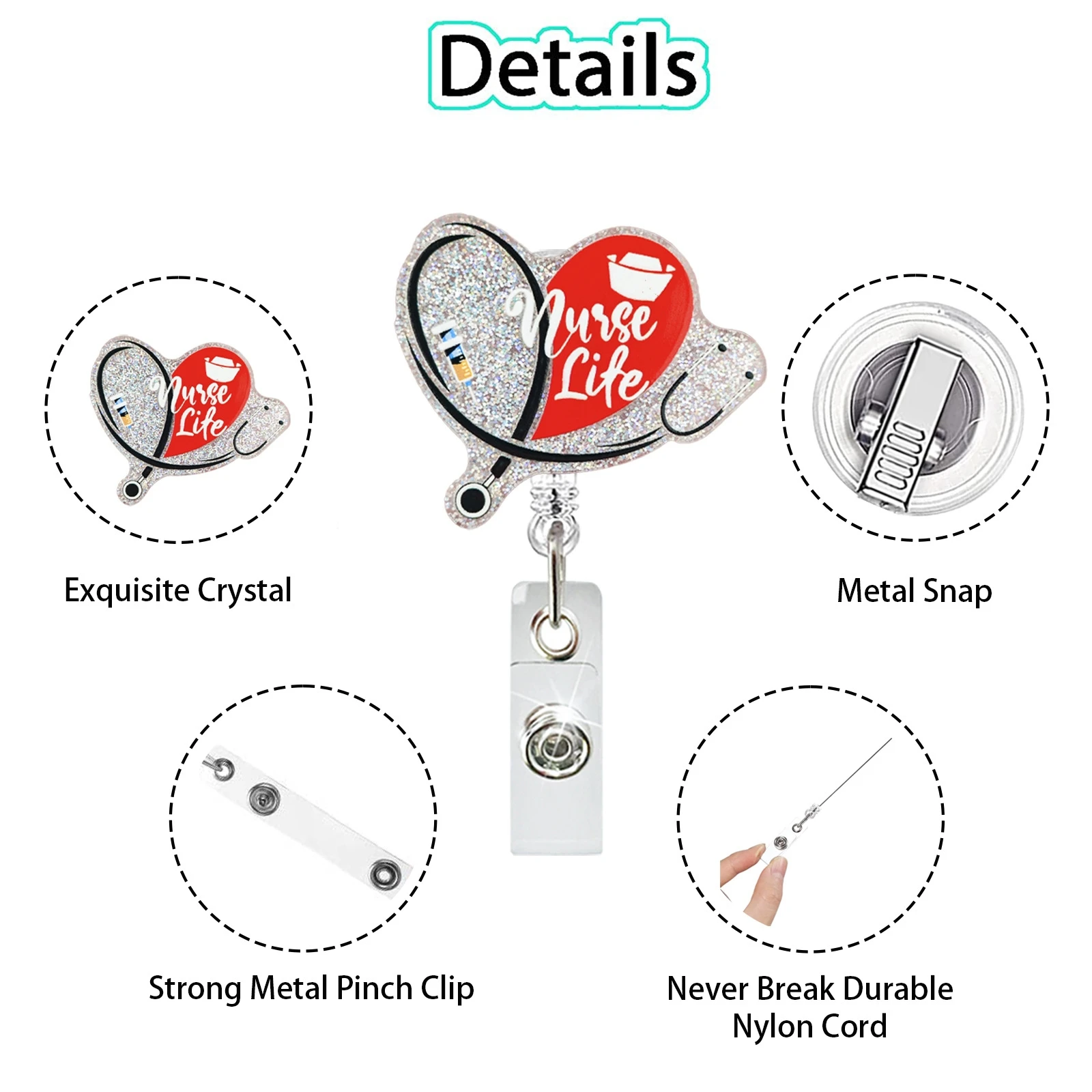 

Держатель для удостоверения личности медсестры, блестящая акриловая катушка для бейджа, сумка IV, держатель для бейджа, очаровательный выдвижной держатель для бейджа для врачей, медсестер, офисов