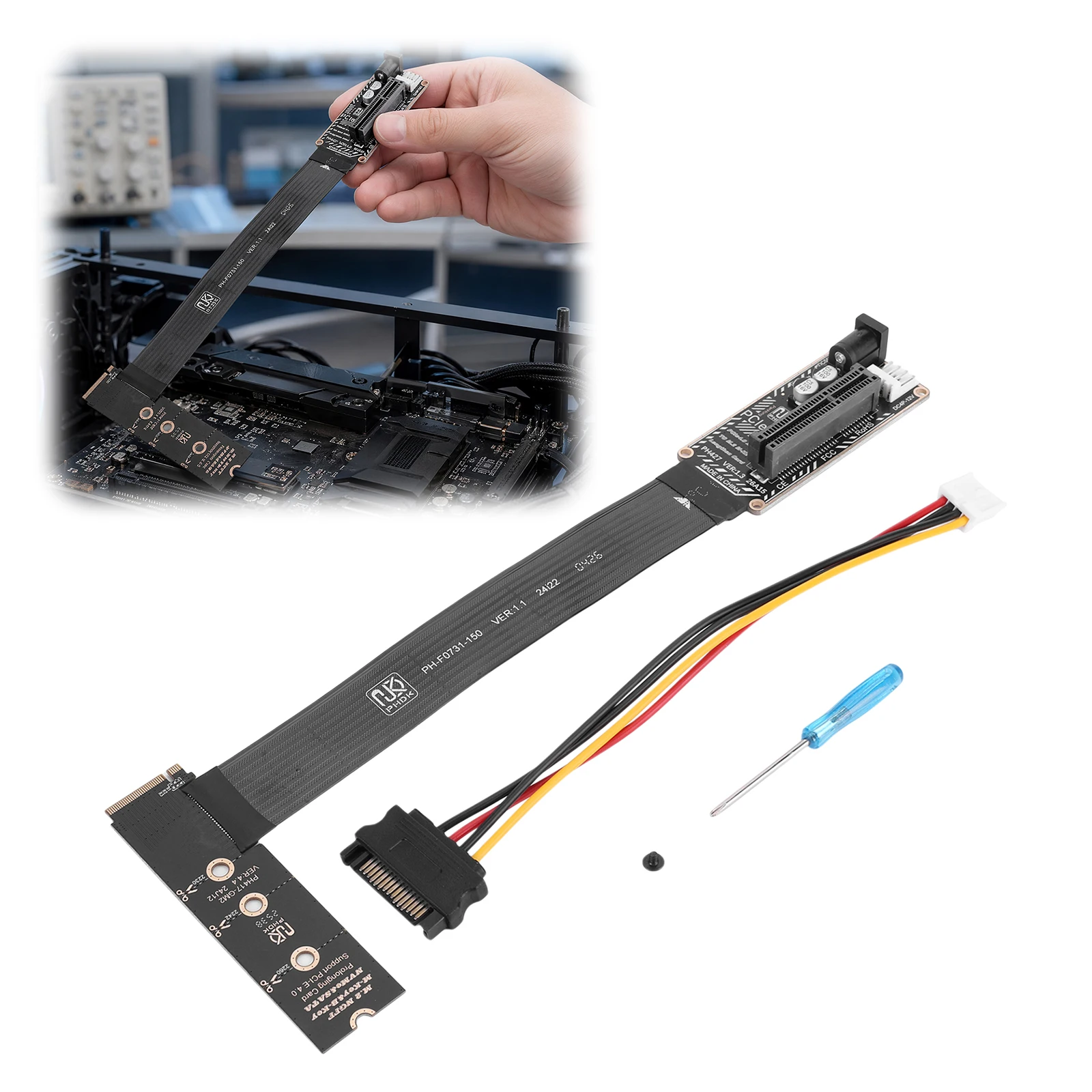 PCIe 4.0 X4 GPU Expansion Card M.2 NVMe M-Key External Graphics Riser Extension Cable Adapter PC