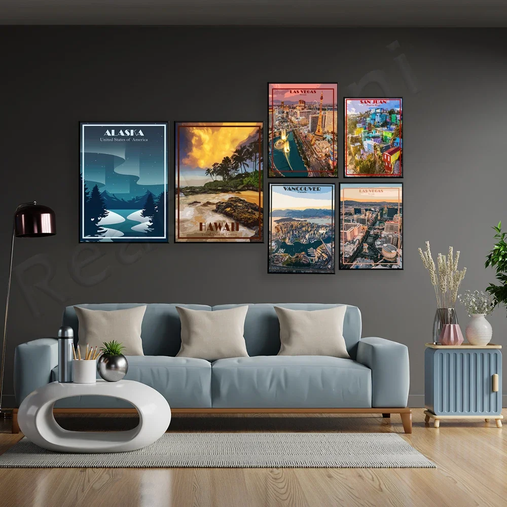 Chicago, Hawaii, San Juan, Puerto Rico, Vancouver, Las Vegas, Golden Gate San Francisco, Canada, New York travel print posters