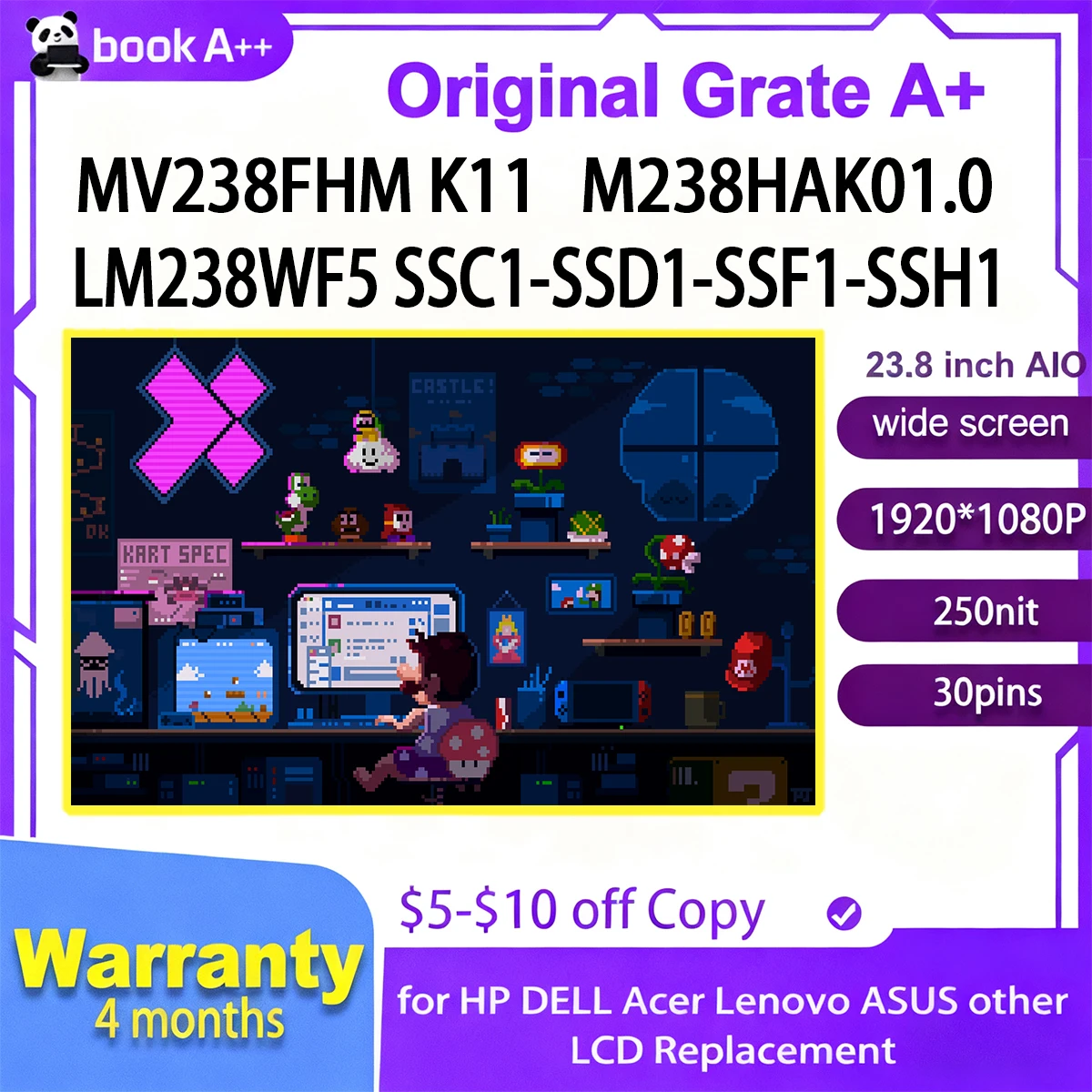

23,8-дюймовый оригинальный новый ЖК-дисплей FHD MV238FHM K11 M238HAK01.0 LM238WF5 SSC1 LM238WF5 SSD1 LM238WF5 SSF1 LM238WF5 SSH1