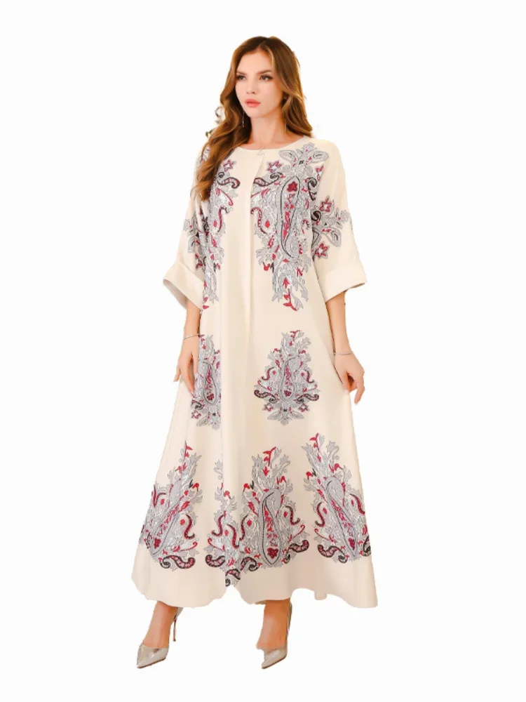 Eid Muslim Beading Party Dress for Women Ramadan Abaya Long Dress Morocco Kaftan Vestidos Largos Dubai Turkey Robe Jalabiya 2024