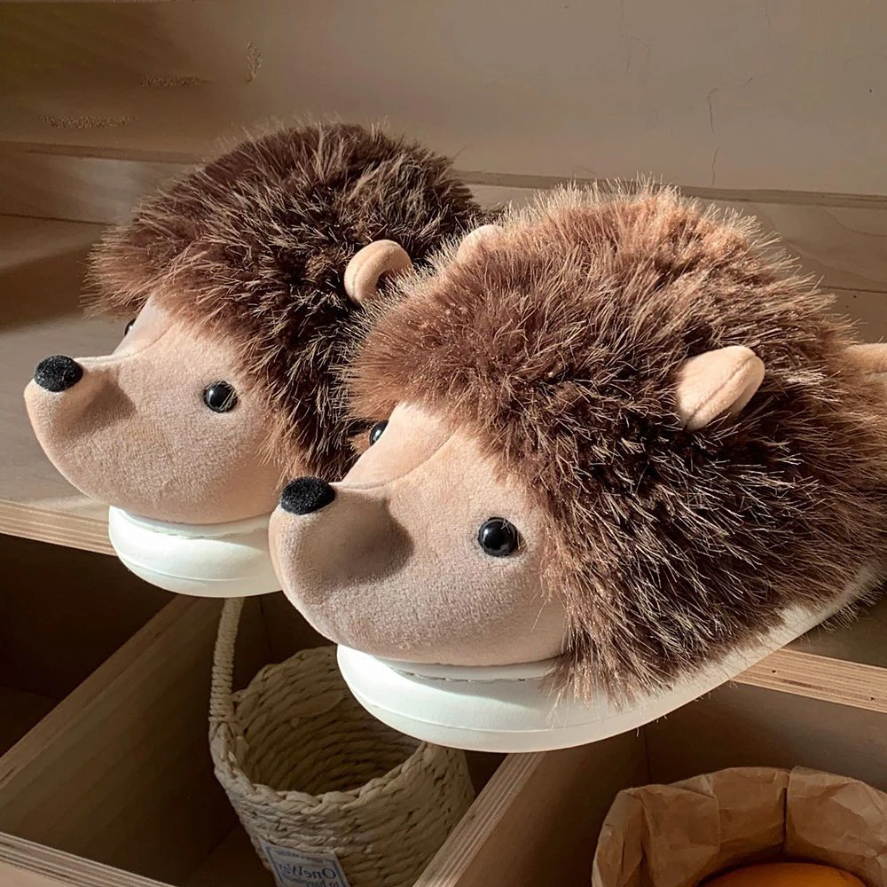 

New Fuzzy Hedgehog Mules Slippers Woman Winter Warm Home Shoes Ladies Cozy Carton Animal Slipper Female Fluffy Slides Plush Shoe