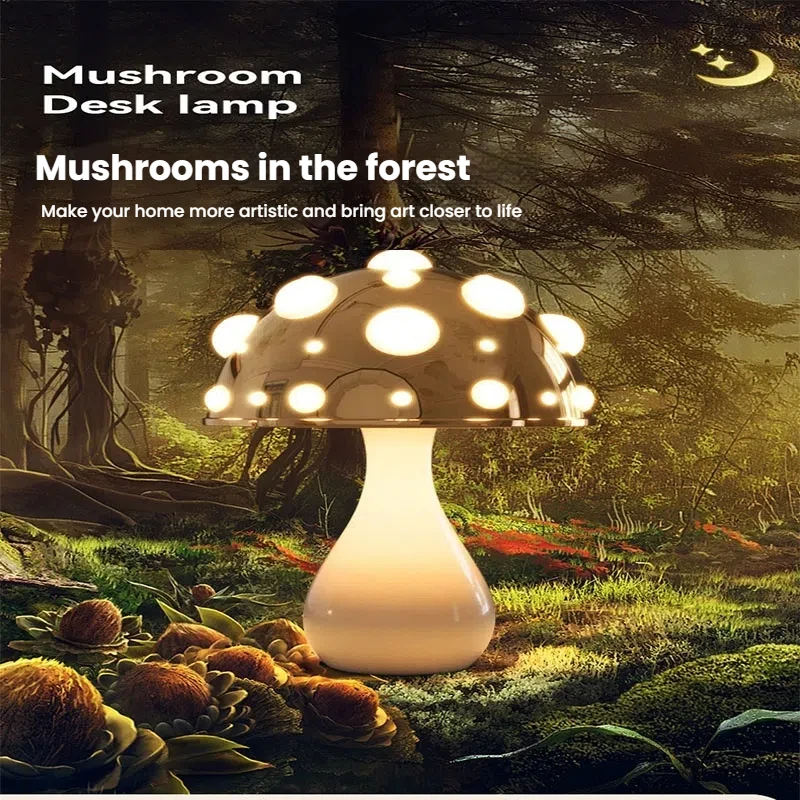 Lampe de Table en Forme de Champignon, Lumière Ambiante, Rechargeable, Décorative, Moderne, pour Salon et Chambre à Coucher