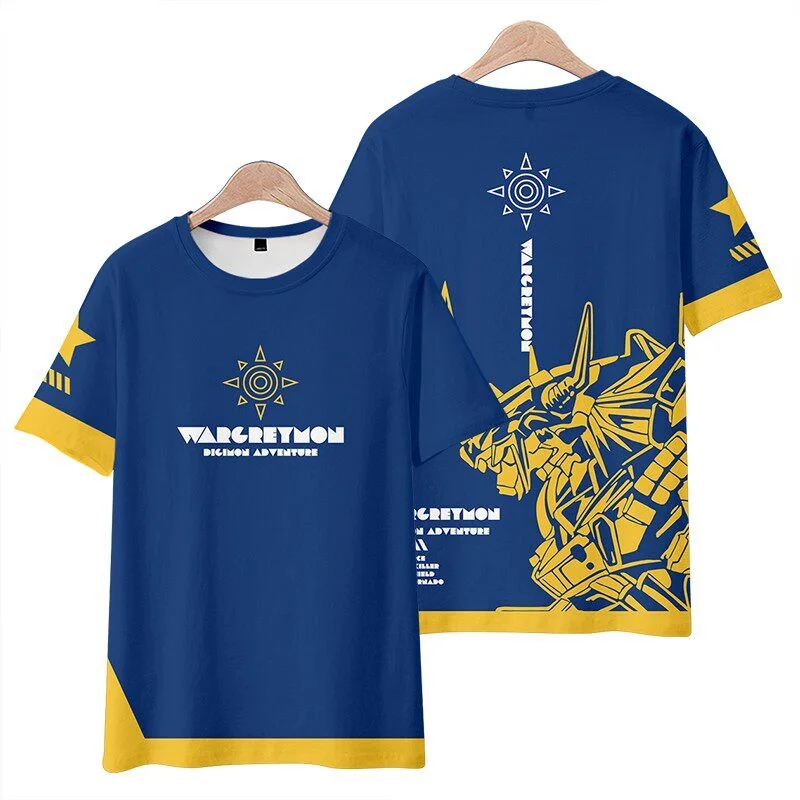 2026 Summer Digimon Adventure Retro Cosplay T-shirt Men's Oversized 3D Printed Short-sleeved Family Unisex Children's Sports