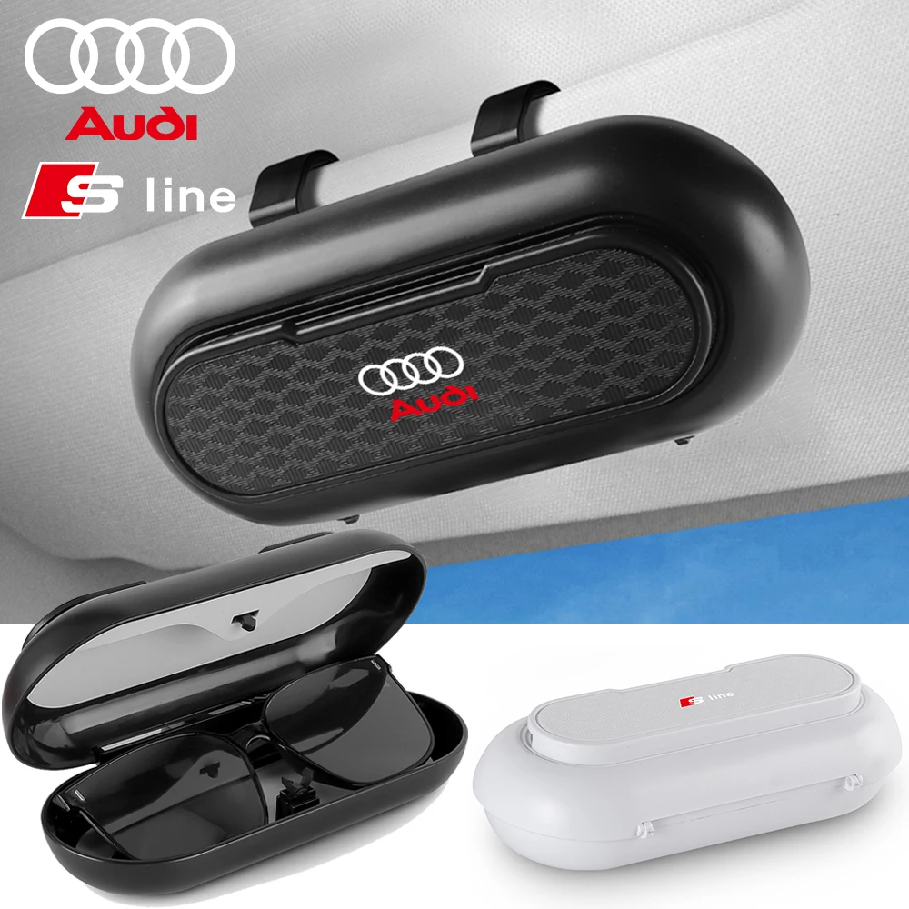 Auto-Sonnenblenden-Brillenbox, tragbarer Auto-Sonnenbrillenhalter im Auto, Brillenhalter, Brillenetui für AUDI SLIEN Badge