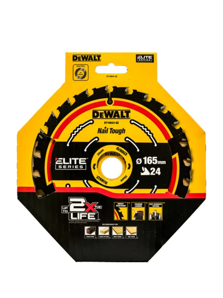 DEWALT Premium Carbide Circular Saw Blade for Cordless Circular Saws, Wood Cutting 165×20×24T, Single Pack DT10624-A9