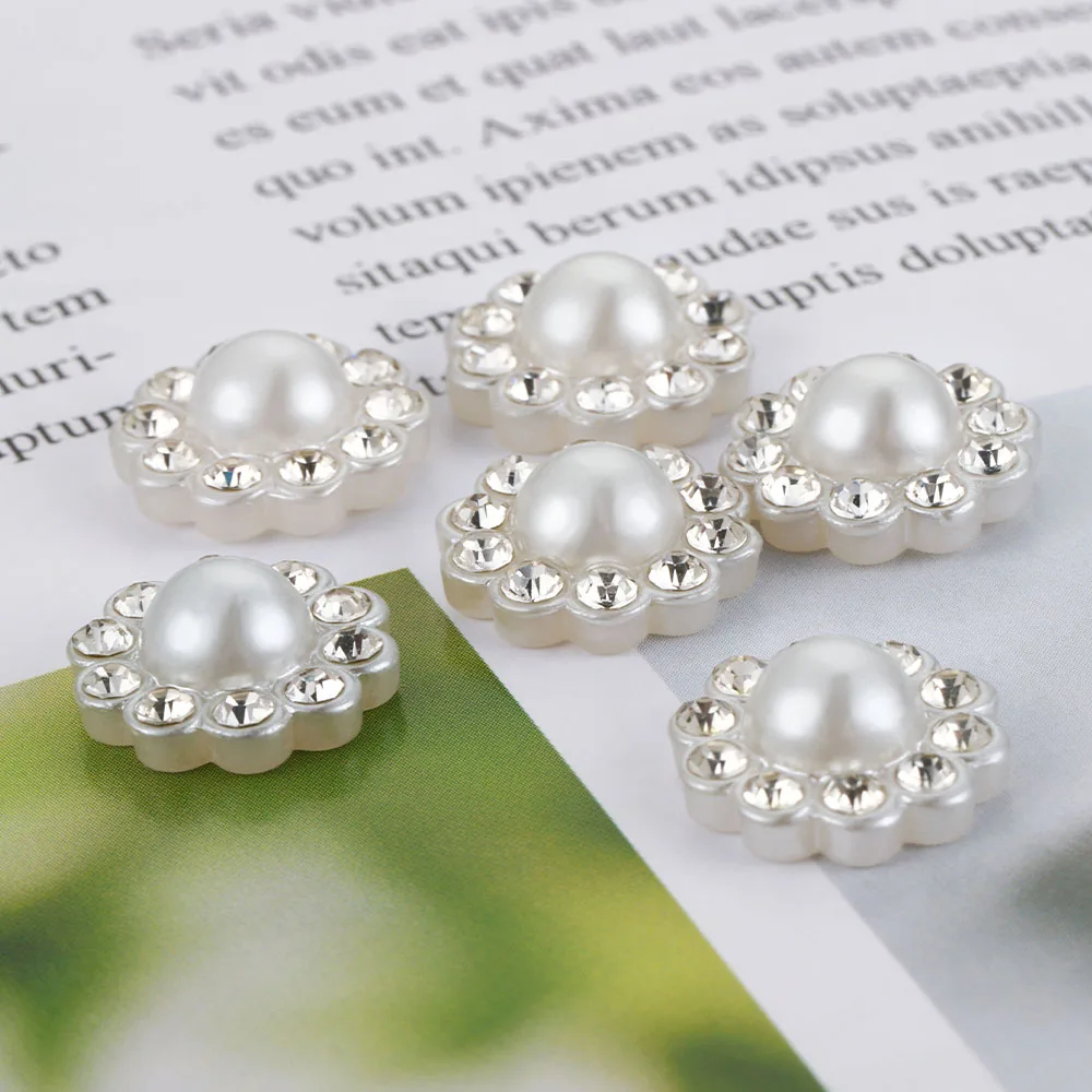 50pcs White Flat Imitation Pearl Resin Pearl Flower Patches With Round Bases for DIY Hair Accessories Brooches Jewelry Making view 5