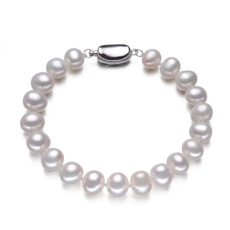 

9-10mm Round Natural Pearl Bracelets 925 Silver Clasp