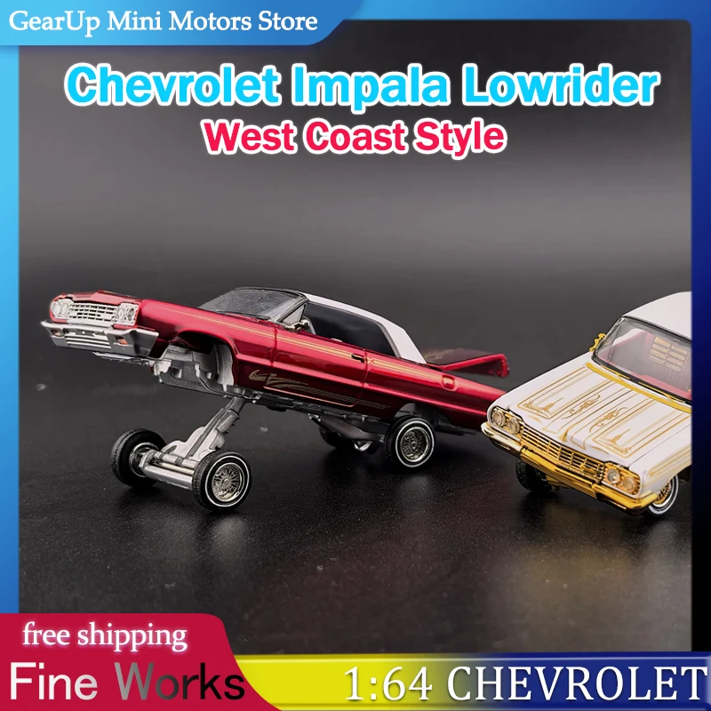 

Fine Works 1:64 Chevrolet Impala Lowrider West Coast Style Регулируемое шасси Игрушка миниатюрный сплав литая под давлением модель автомобиля Lowrider Fan