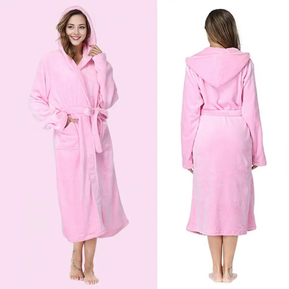 

Cozy Hooded Bathrobe Soft Hooded Bathrobe Luxurious Women's Plush Hooded Bathrobe with Waistband Pockets Soft for Lounging