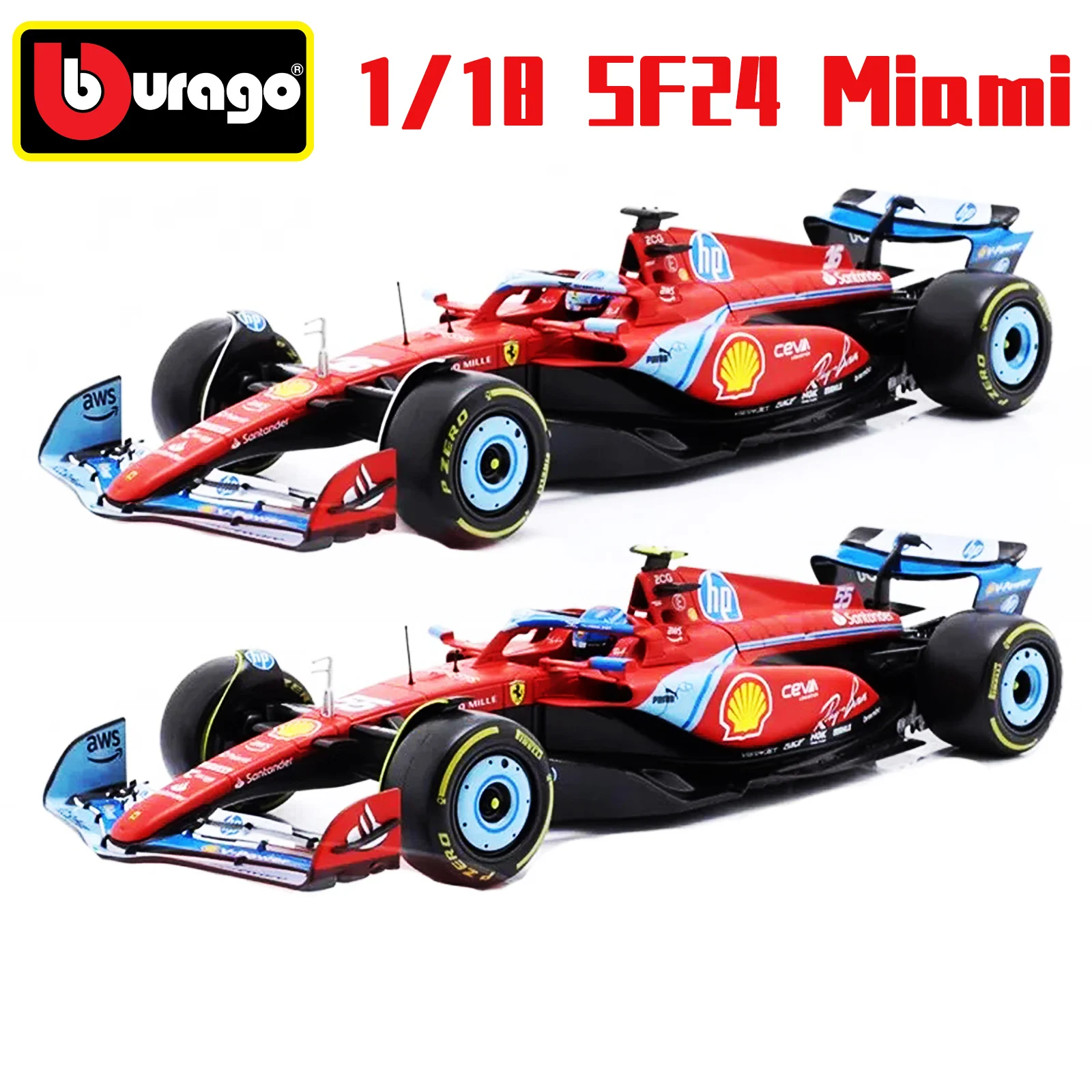 Bburago 1:18 2024 F1 Ferrari SF24 Miami #16 Leclerc #55 Carlos Sainz racing model simulation car model alloy car toy collection