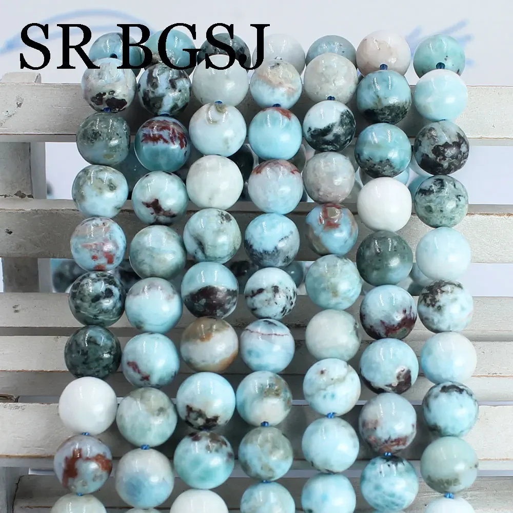 8mm AA Genuine Natural Blue Larimar Stone Round Smooth Jaspers Spacer Bead For Jewelry Making DIY Bracelet Necklace 15\