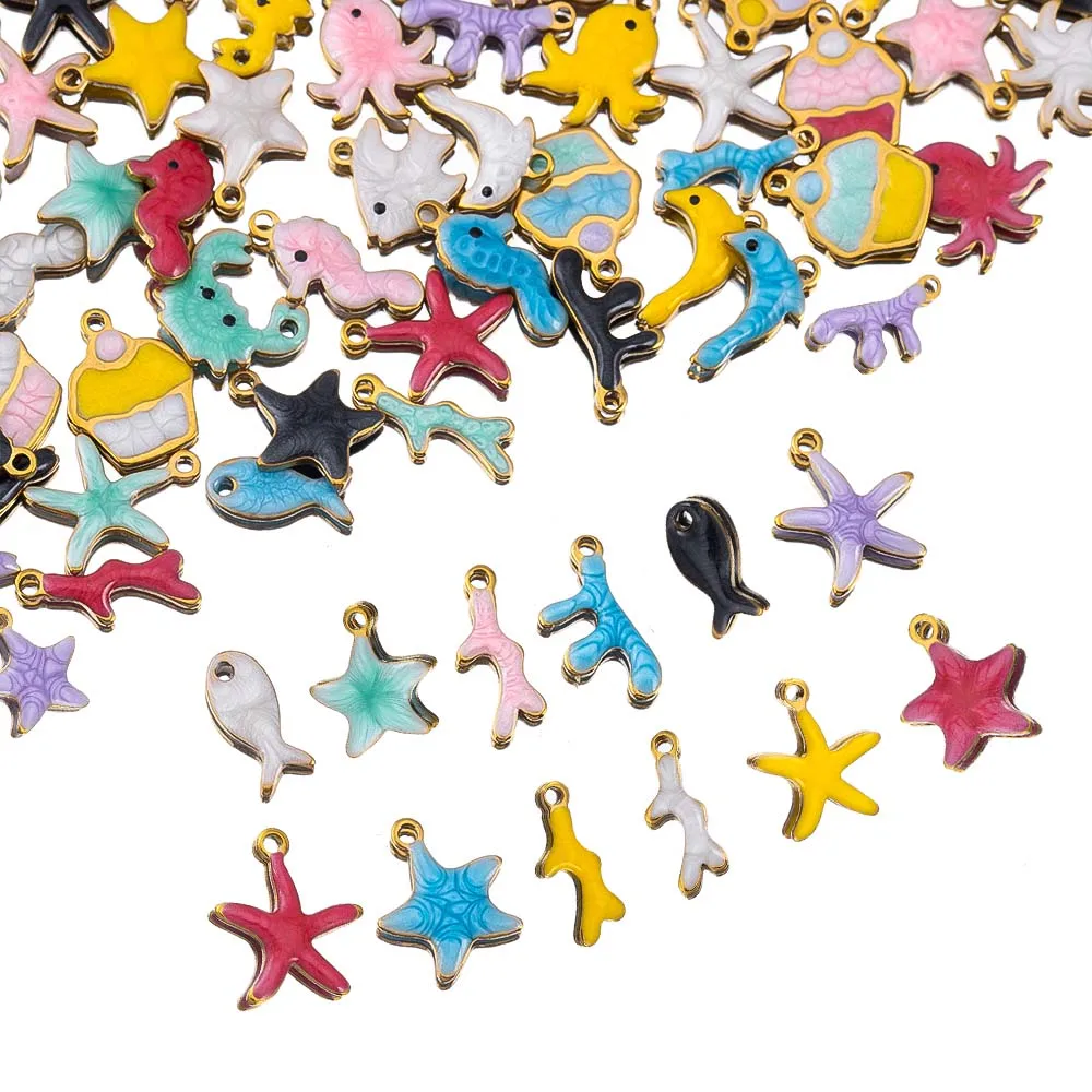 10Pcs Marine Coral Starfish Fish Seaweed Stainless Steel Pendants for DIY Necklaces Earrings Jewelry Making Handmade Accessories