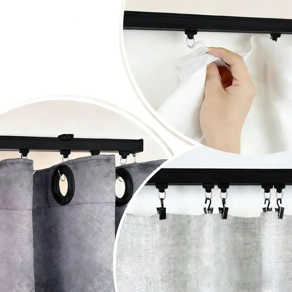 Sturdy Curtain Track Fitting Kit Black Metal Rail Runners Gliders Brackets Easy Install Hardware For Window Treatment System
