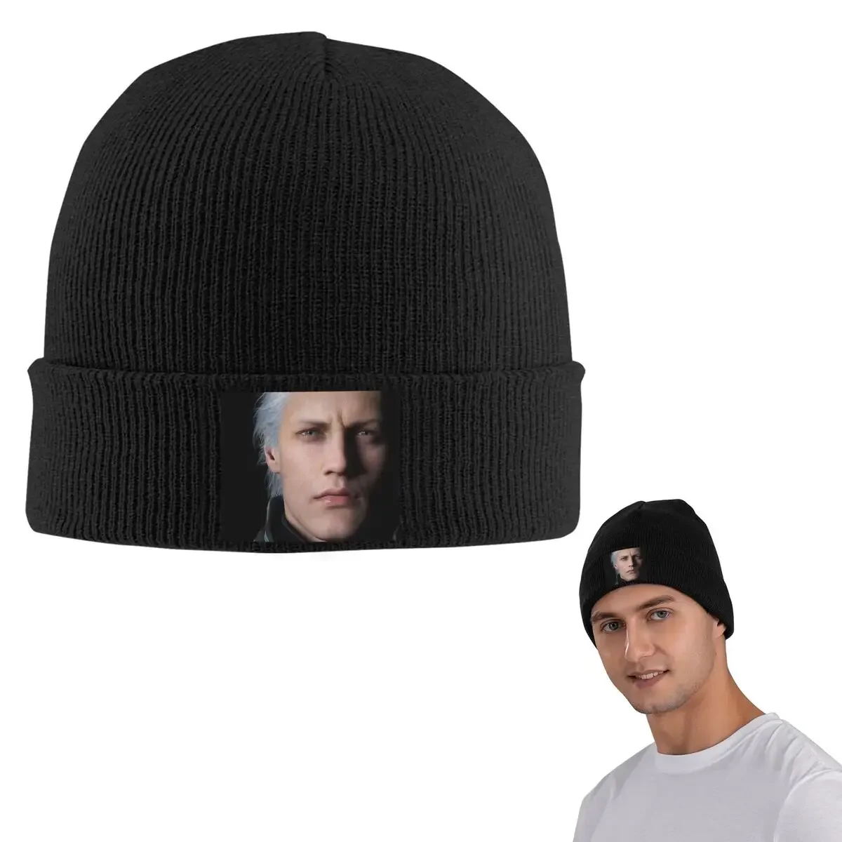 Devil May Cry 5 - Vergil Poster Warm Knitted Cap Fashion Bonnet Hat Autumn Winter Outdoor Beanies Hats for Men Women Adult