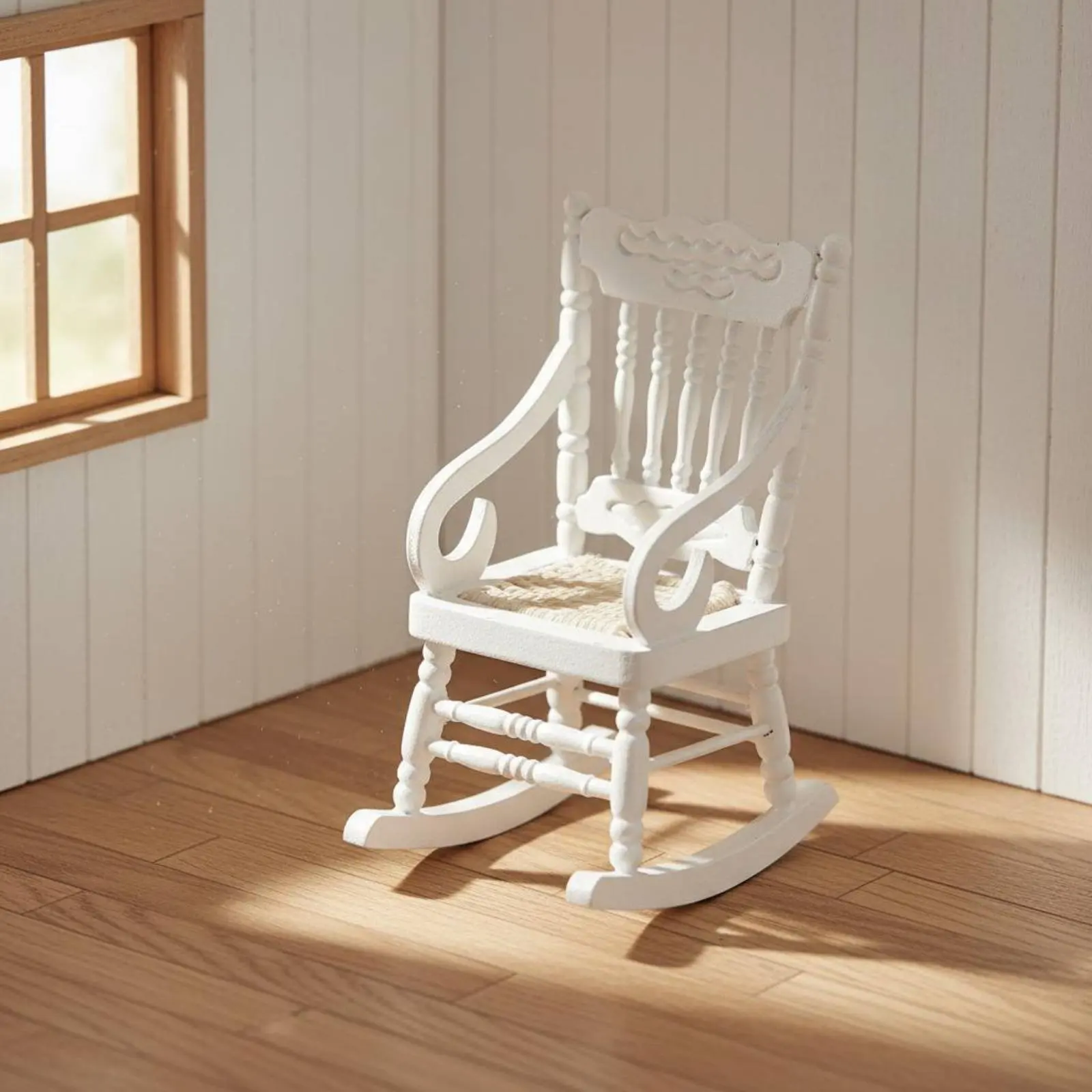 

1:12 Scale Rocking Chair Vintage Design Miniature Rocking Chair Mini Wooden Rocking Chair Paintable Wooden Dollhouse Rocking