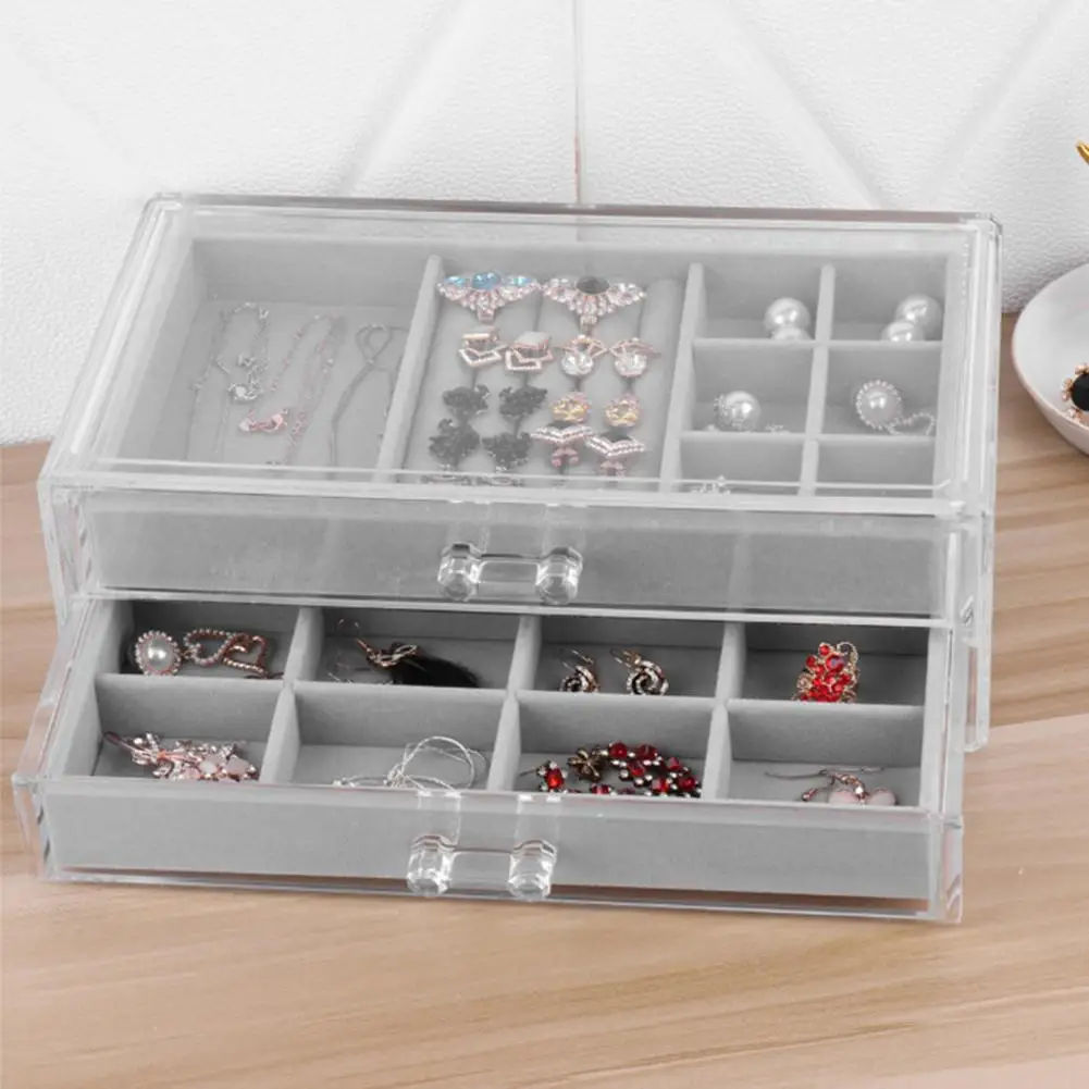 Velvet Jewelry Display Tray Multi-Grids Classification Storage Female Sundries Flannel Ring Earrings Necklace Organizator Trays